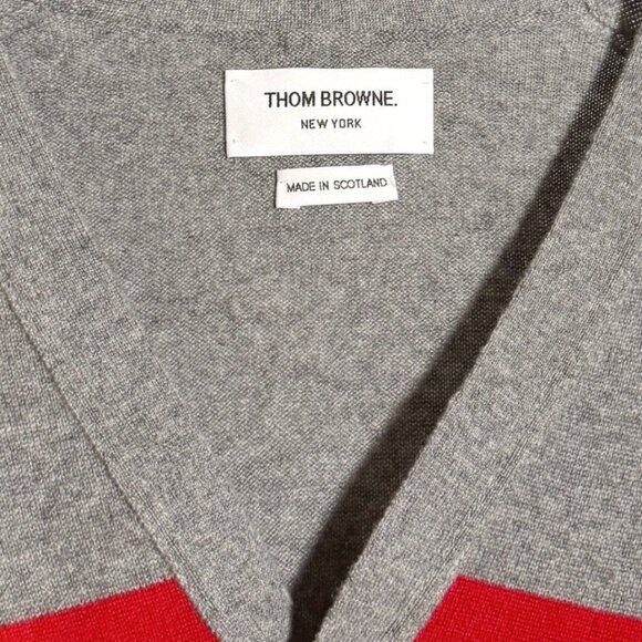 Thom Browne Grey Cashmere Tricolour Stripes Cardigan Sweater - Picture 3 of 10